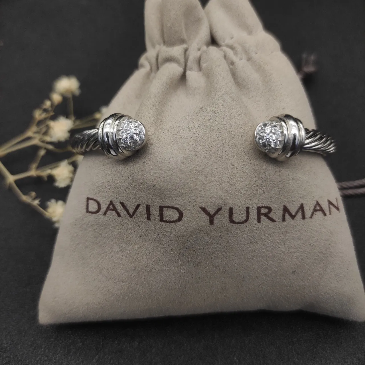 Twisted Cable Pavé Terminal Open Cuff Bracelet 2