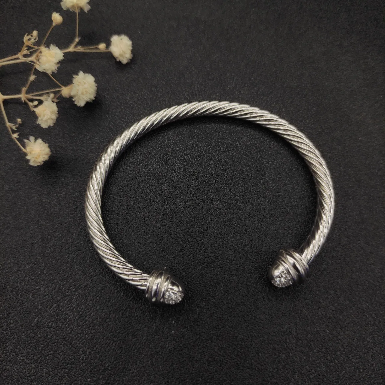Twisted Cable Pavé Terminal Open Cuff Bracelet 5
