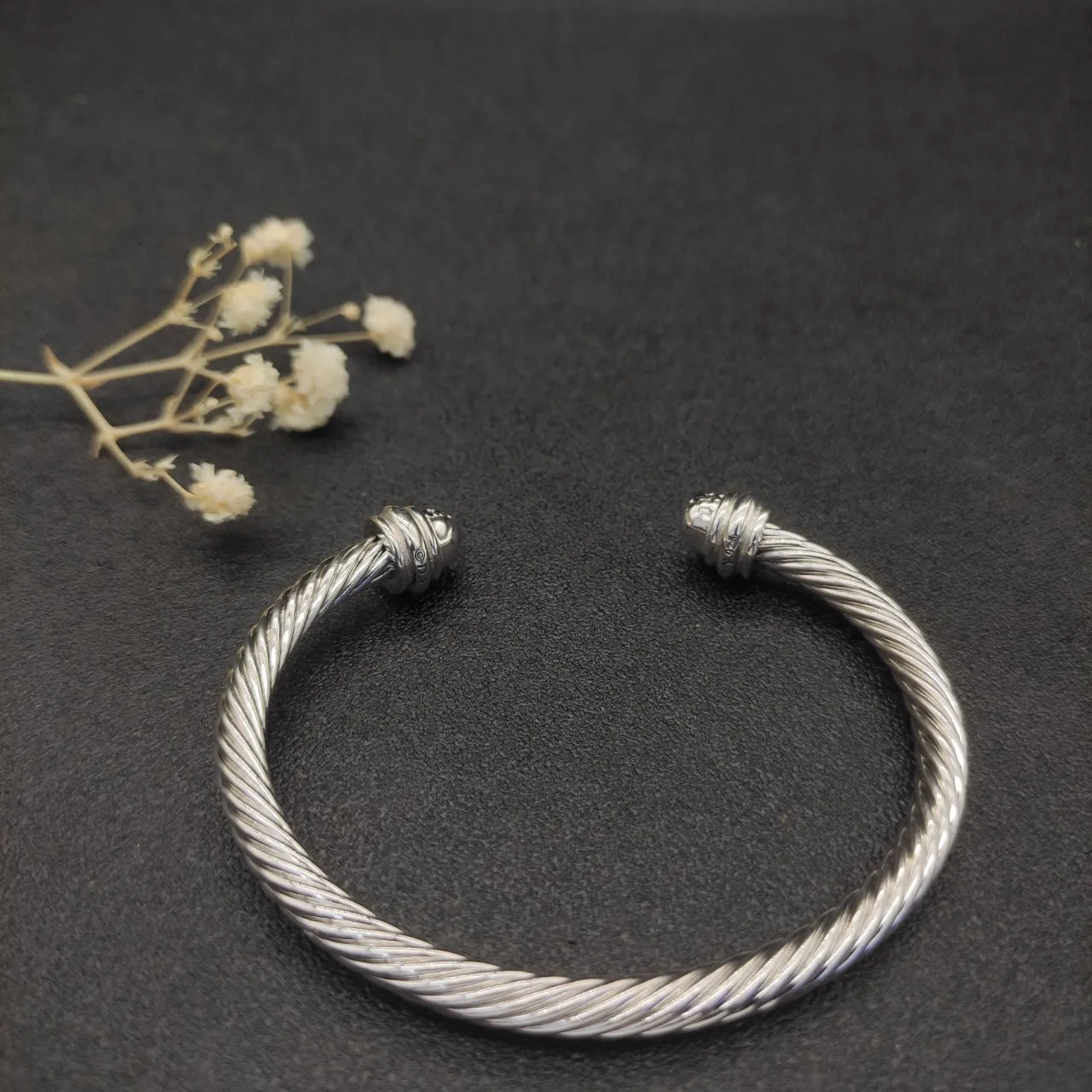 Twisted Cable Pavé Terminal Open Cuff Bracelet 8