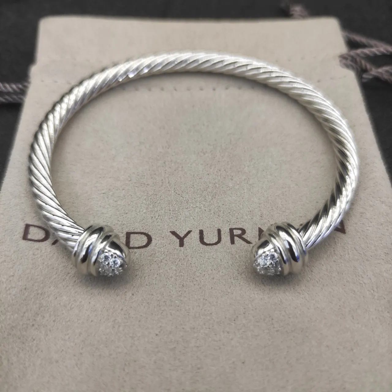 Twisted Cable Pavé Terminal Open Cuff Bracelet 9