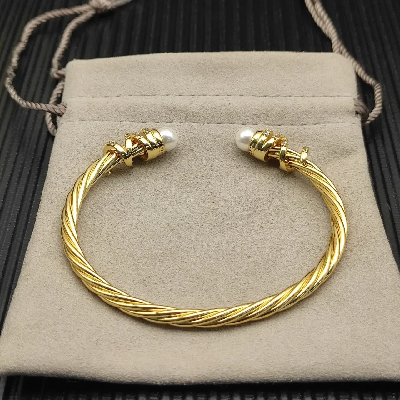 Twisted Cable Pearl and Diamond Bracelet 8