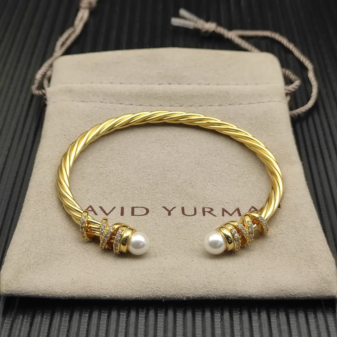 Twisted Cable Pearl and Diamond Bracelet 9