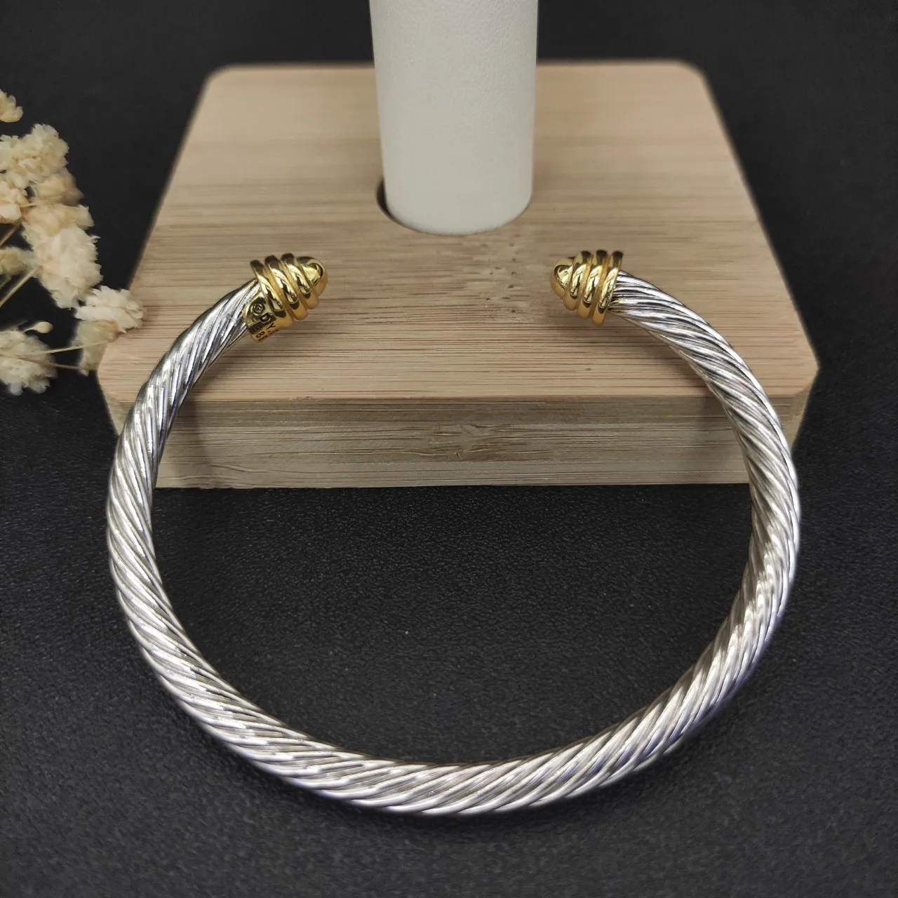 Twisted Cable Two-Tone Open Cuff Bracelet 3
