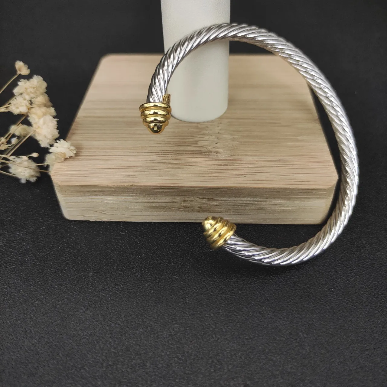 Twisted Cable Two-Tone Open Cuff Bracelet 5