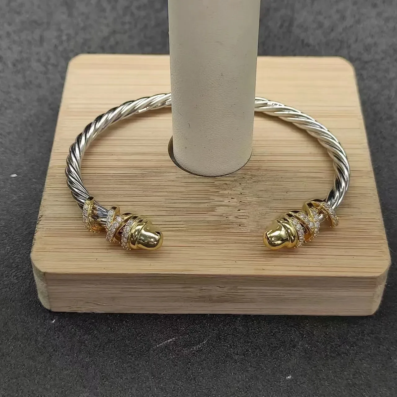 Twisted Cable Two-Tone Pavé End Cap Cuff Bracelet 3