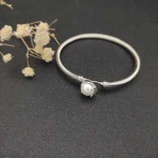 Pulsera Cable Trenzado Perla Punto Focal