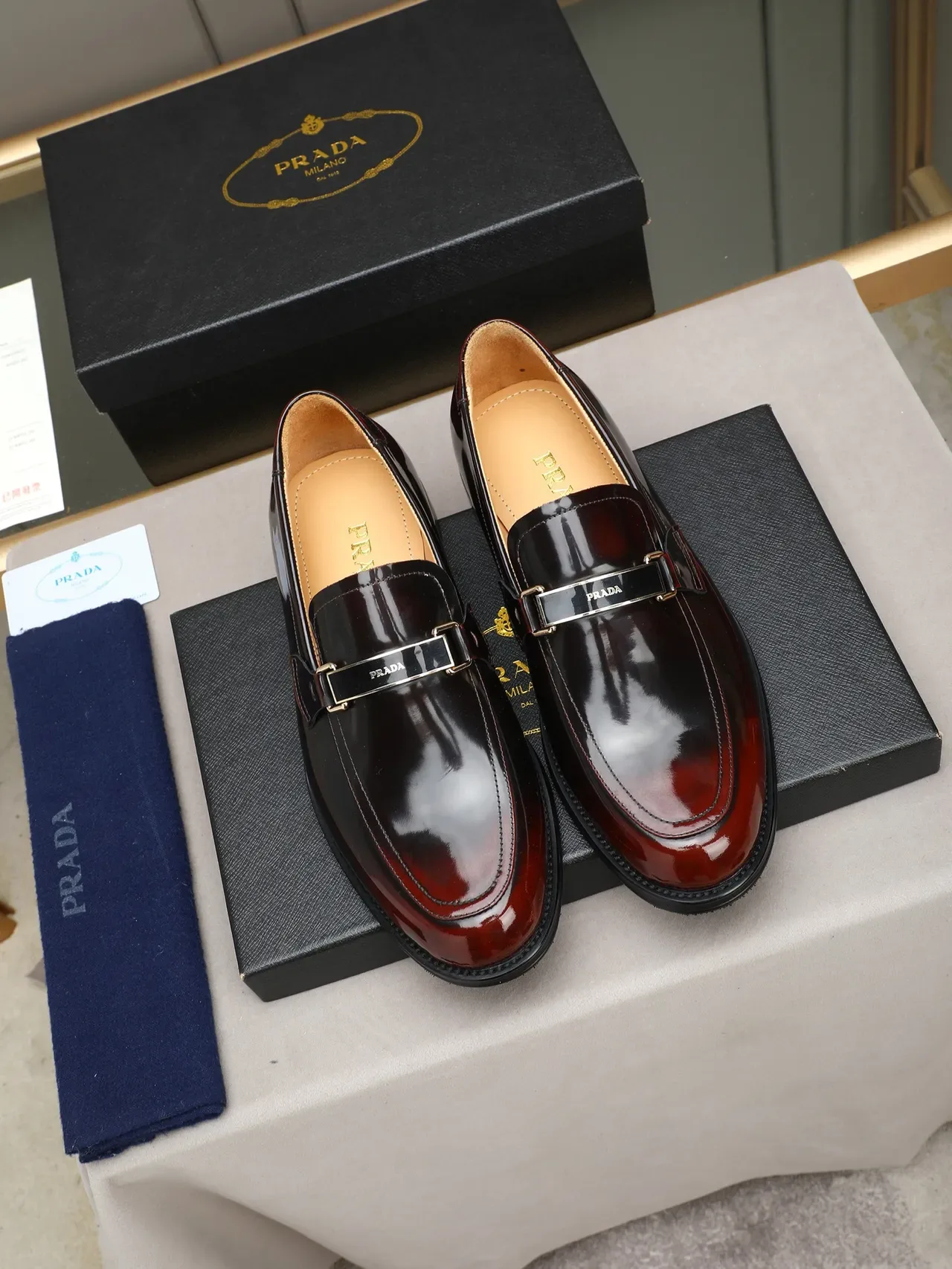 Two-Tone Black and Burgundy Patent Leather Buckle Loafer 2