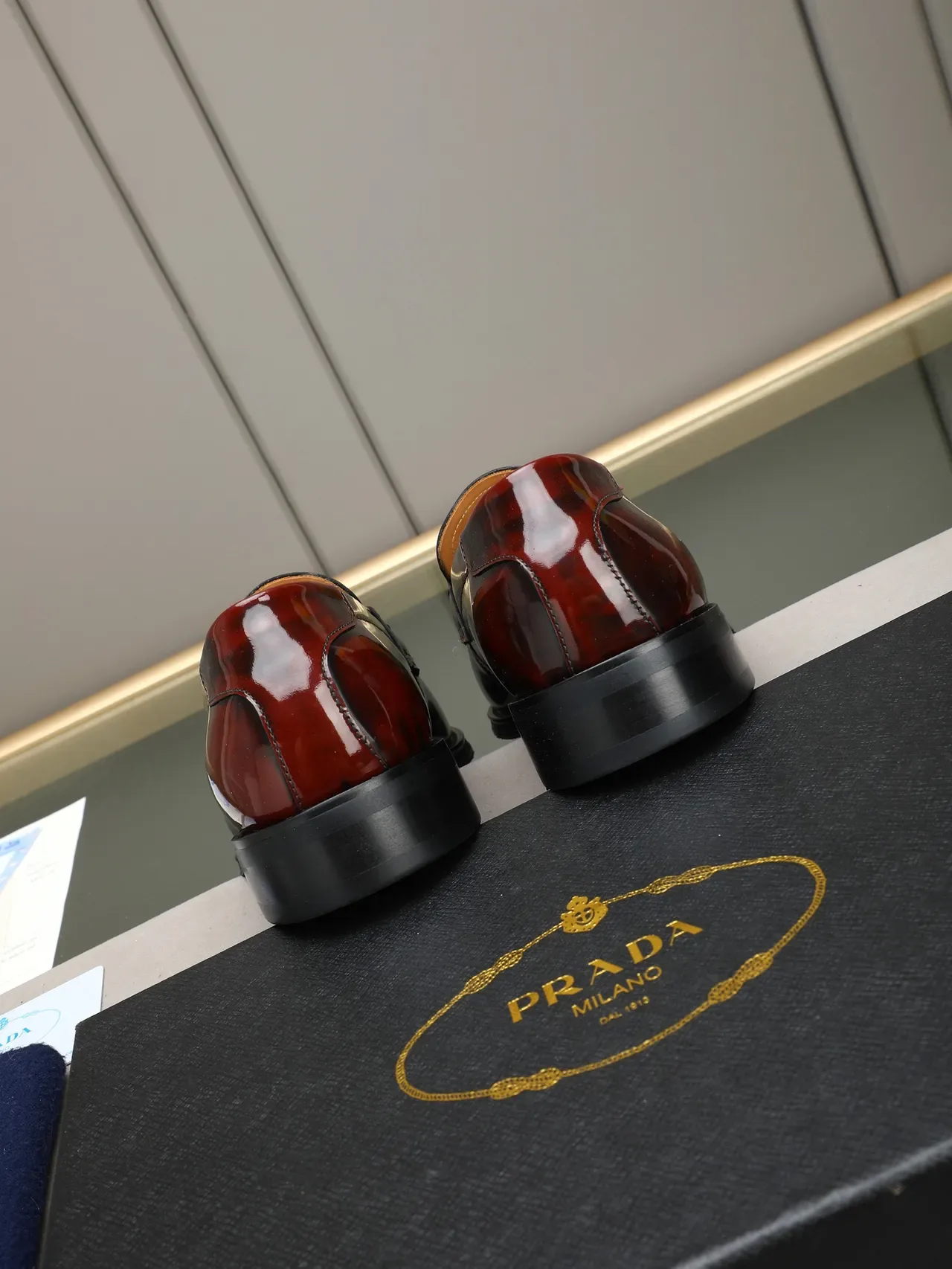 Two-Tone Black and Burgundy Patent Leather Buckle Loafer 3