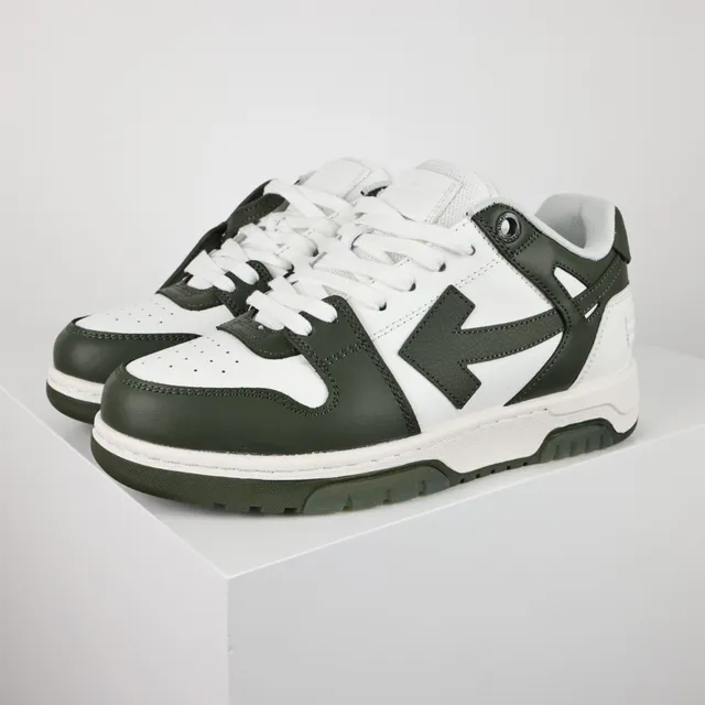 White and Army Green Arrow Logo Low-Top Lifestyle Sneakers 2