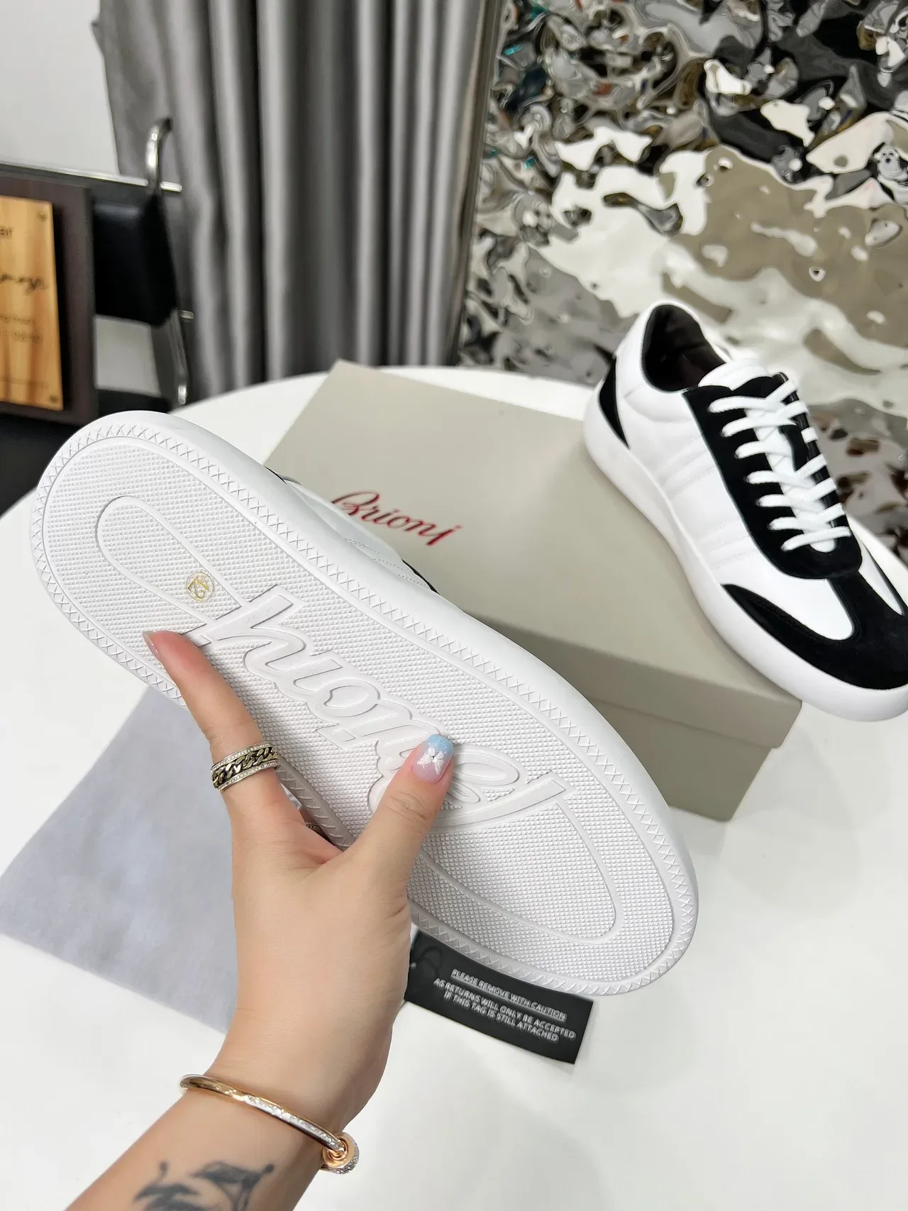 White and Black Two-Tone Suede Leather Panelled Lifestyle Sneakers 2