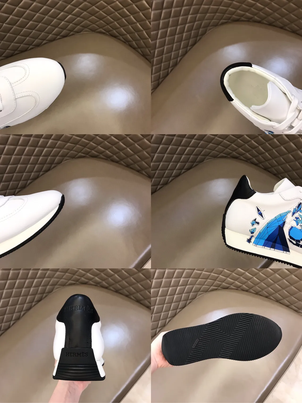 White and Blue Geometric Print Low-Top Lifestyle Sneaker 2