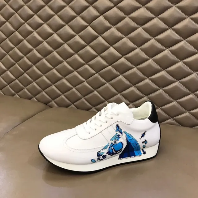 White and Blue Geometric Print Low-Top Lifestyle Sneaker 5