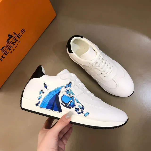 White and Blue Geometric Print Low-Top Lifestyle Sneaker 6