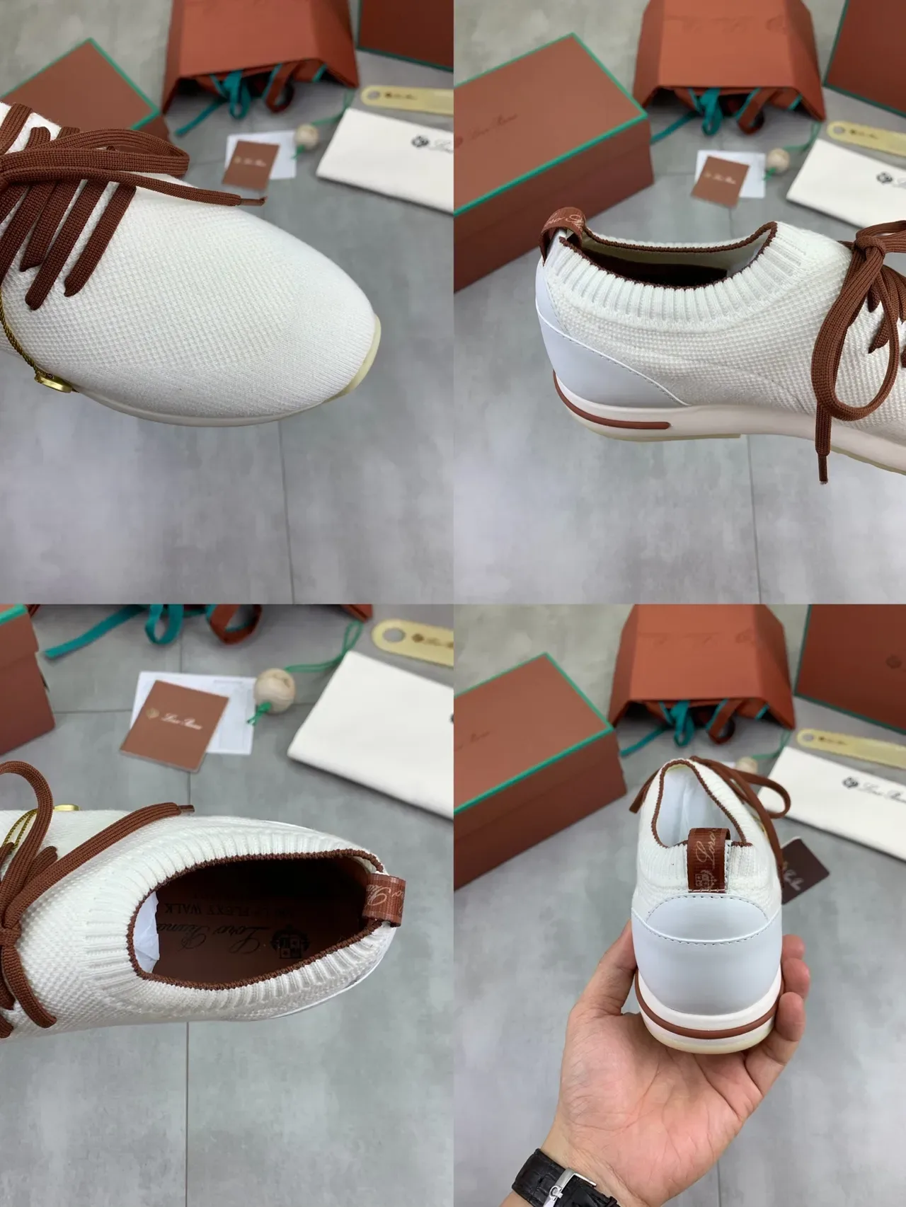 White and Brown Knit Sock-Collar Lifestyle Sneakers 2