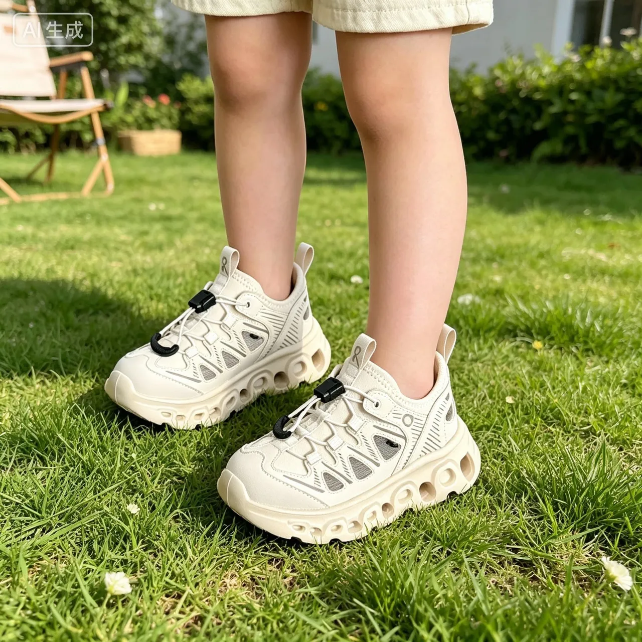 White and Gray Mesh Toggle-Lace Chunky Sole Casual Sandals 7