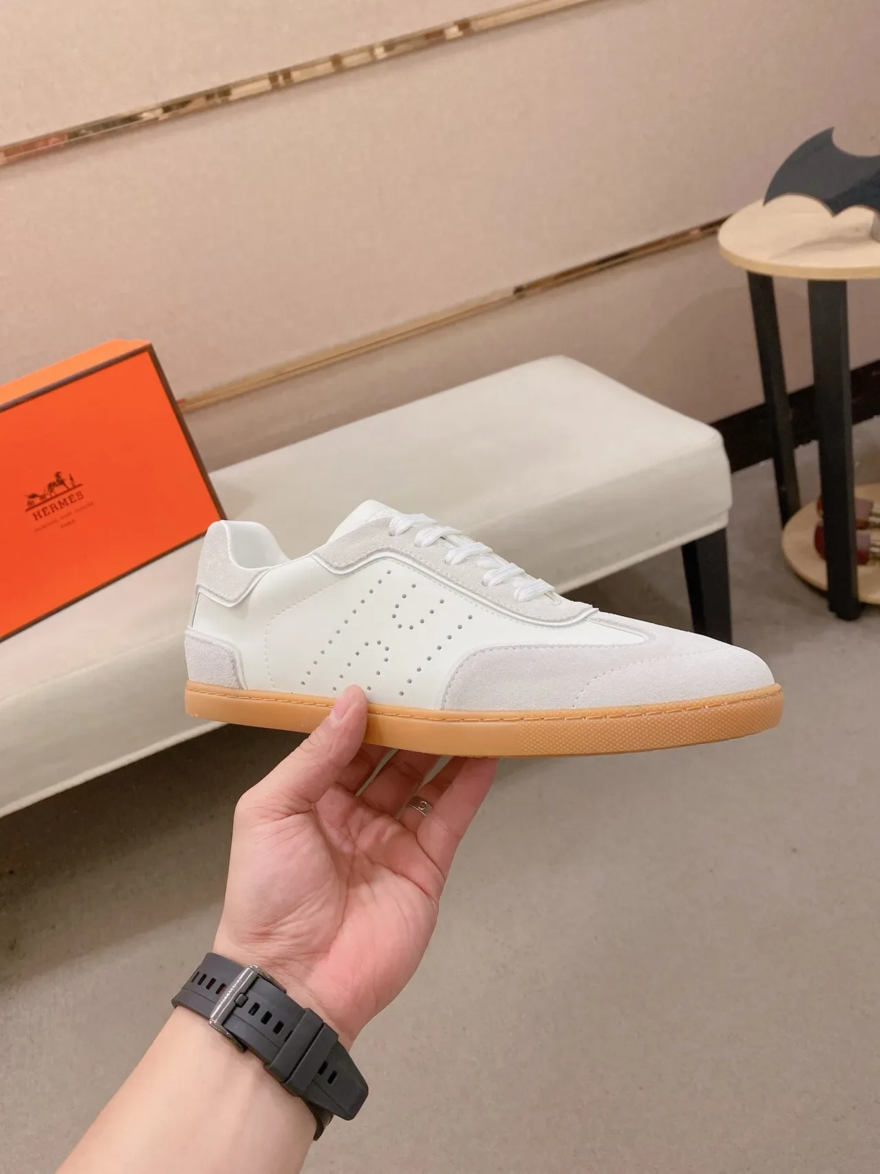 White and Gray Two-Tone Perforated Low-Top Lifestyle Sneaker 4