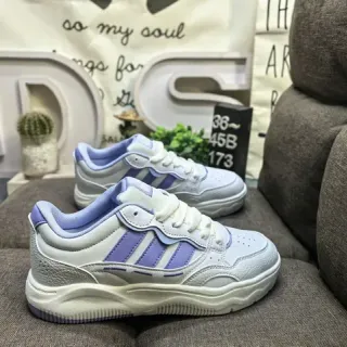 White and Purple Three-Stripe Lifestyle Sneakers