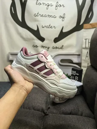 White and Purple Three-Stripe Lifestyle Sneakers 5