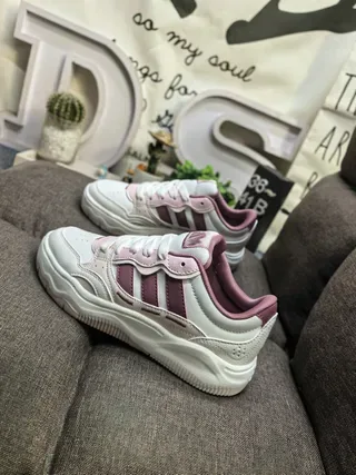 White and Purple Three-Stripe Lifestyle Sneakers 7