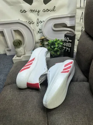 White and Red Chunky Sole Lifestyle Sneakers 6