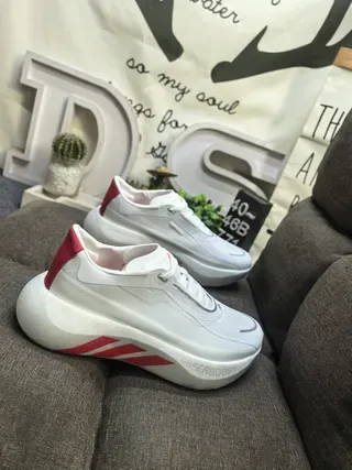 White and Red Chunky Sole Lifestyle Sneakers 9