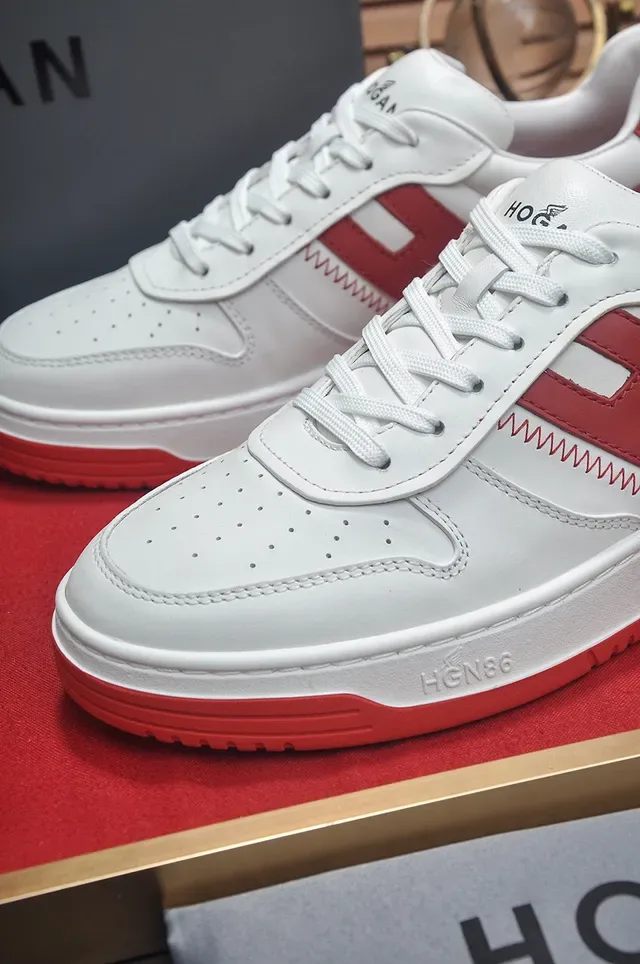 White and Red Leather Suede Court-Style Lifestyle Sneakers 2