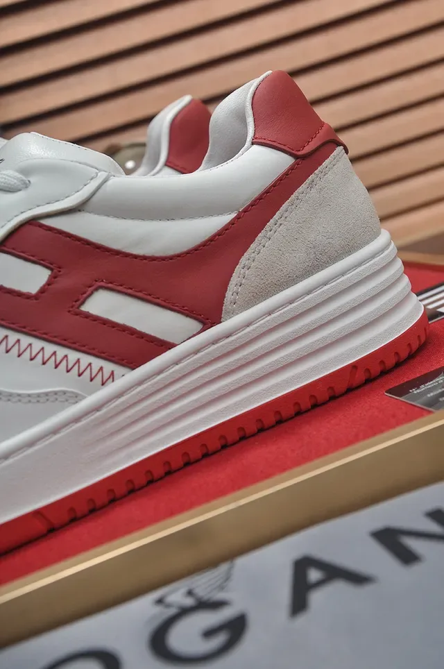 White and Red Leather Suede Court-Style Lifestyle Sneakers 3