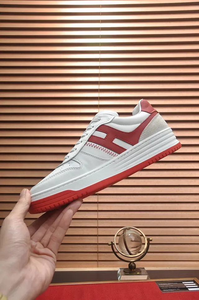 White and Red Leather Suede Court-Style Lifestyle Sneakers 6