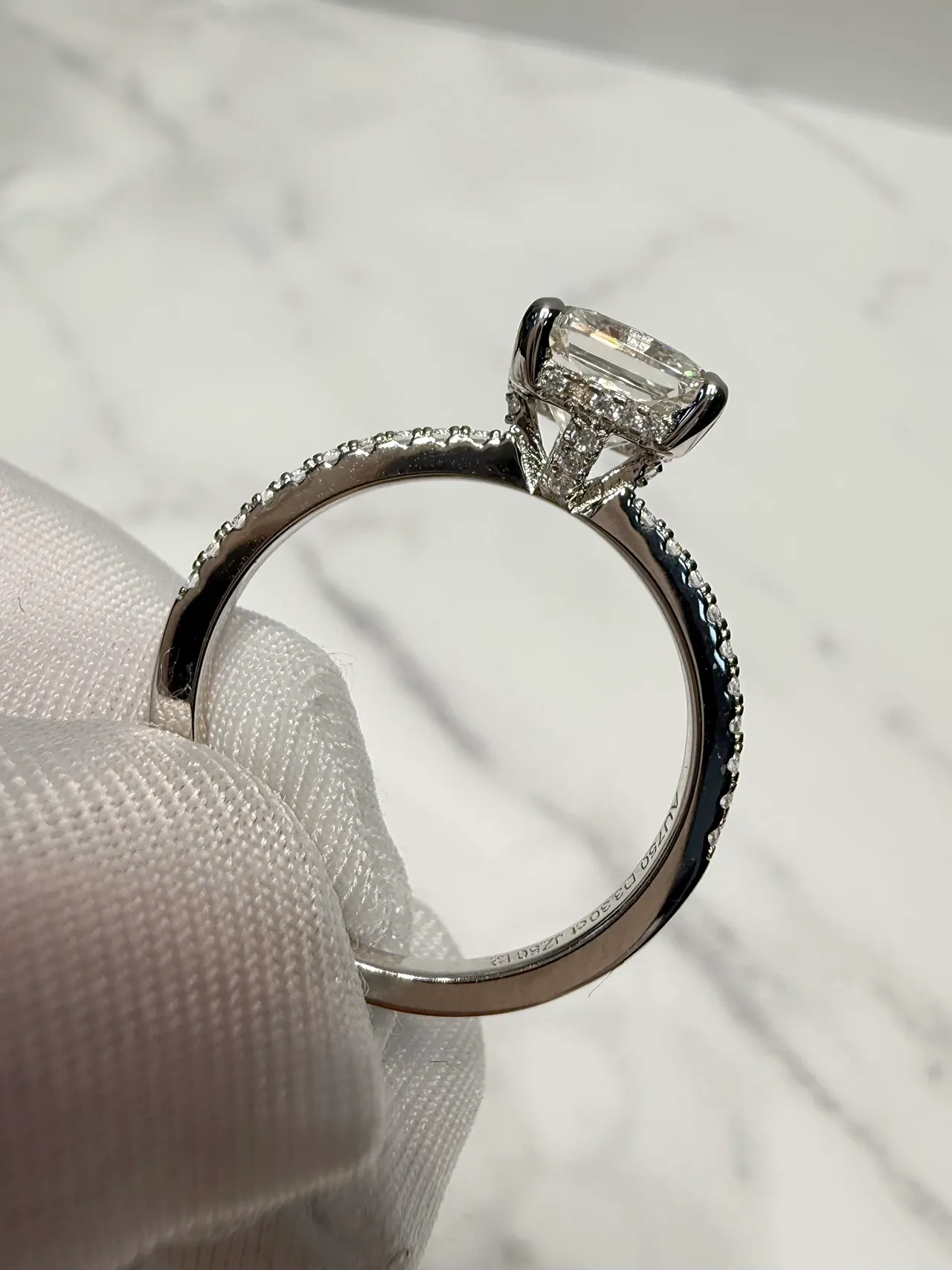 White Beige Cushion-Cut Center Stone Four-Prong Setting Ring 5