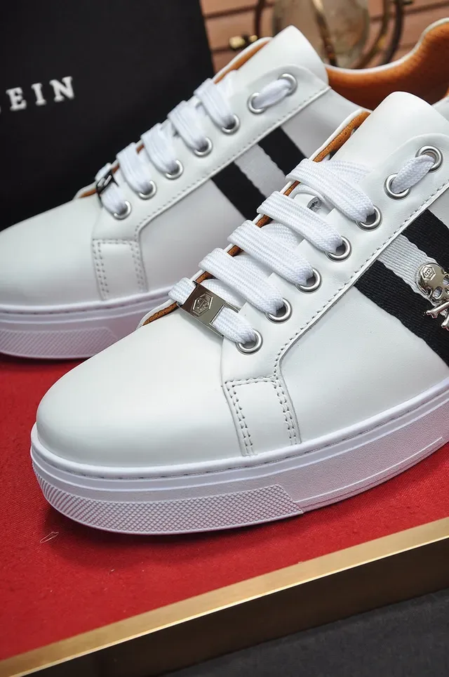 White Black Leather Upper Side Stripe Sneakers 3