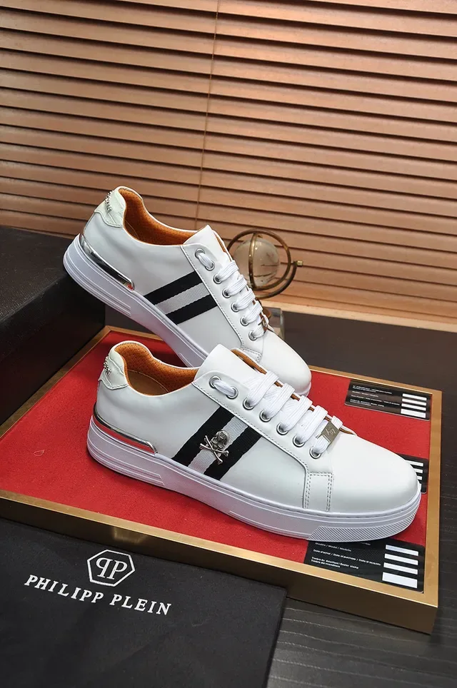 White Black Leather Upper Side Stripe Sneakers 4