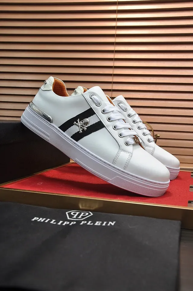 White Black Leather Upper Side Stripe Sneakers 9
