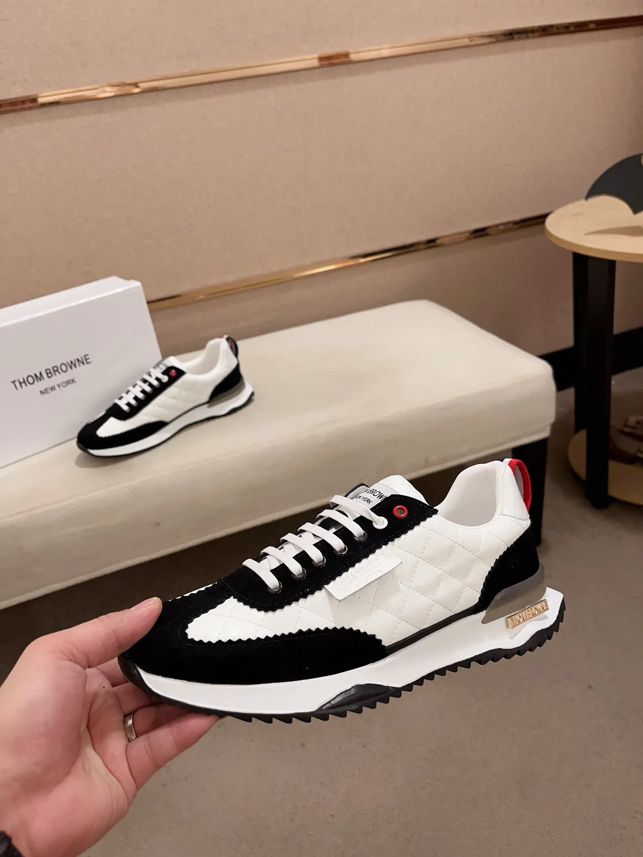 White Black Quilted Leather Suede Paneling Sneakers 3