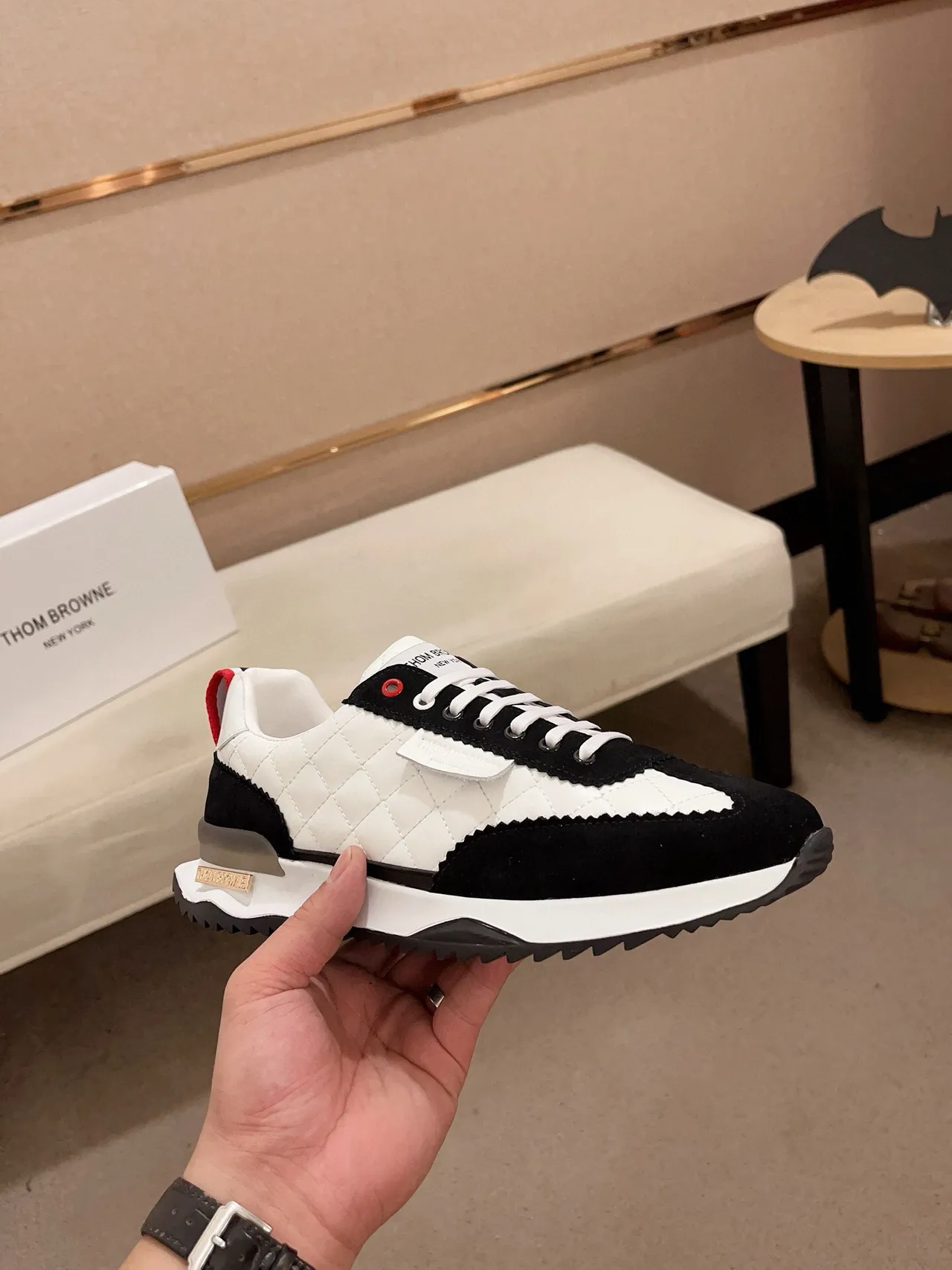 White Black Quilted Leather Suede Paneling Sneakers 4