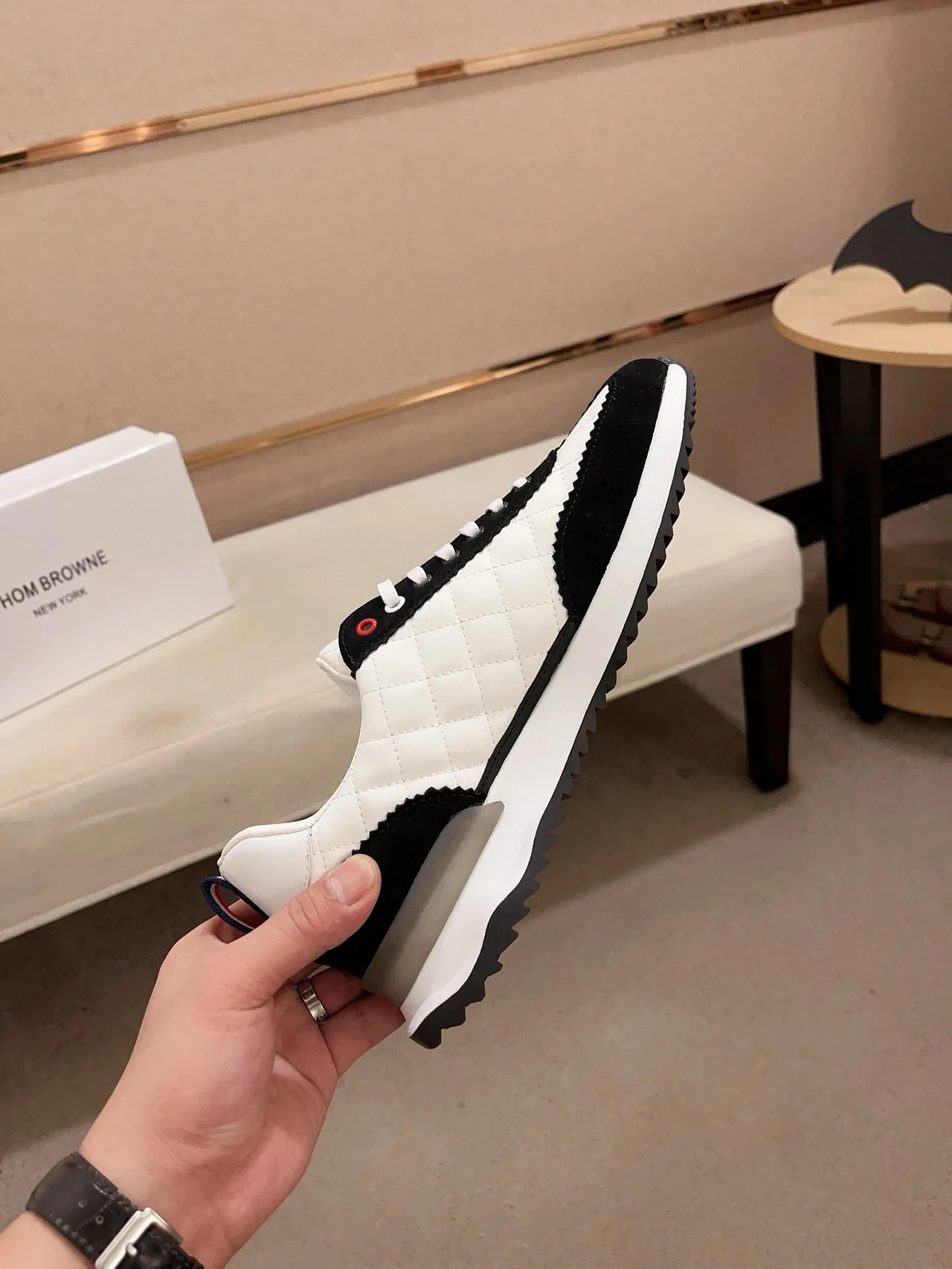 White Black Quilted Leather Suede Paneling Sneakers 5