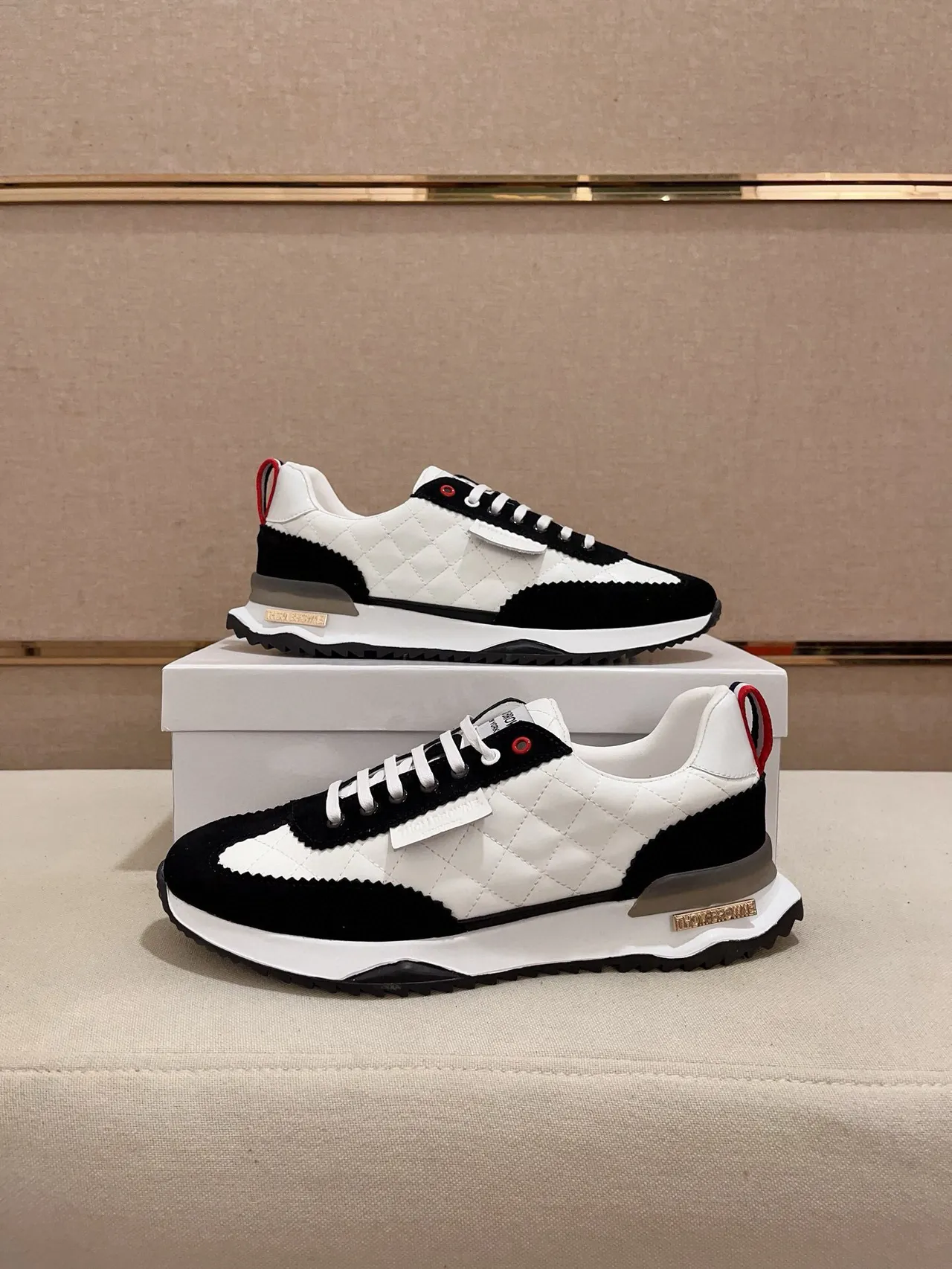 White Black Quilted Leather Suede Paneling Sneakers 6