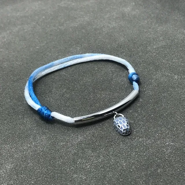 White Blue Braided Cord Knot-Adjustable Bracelet 2