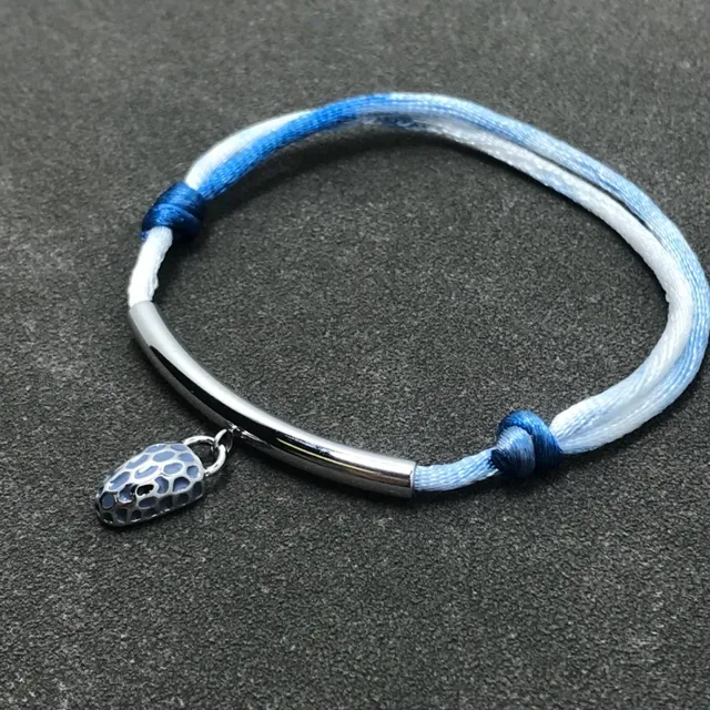 White Blue Braided Cord Knot-Adjustable Bracelet 3