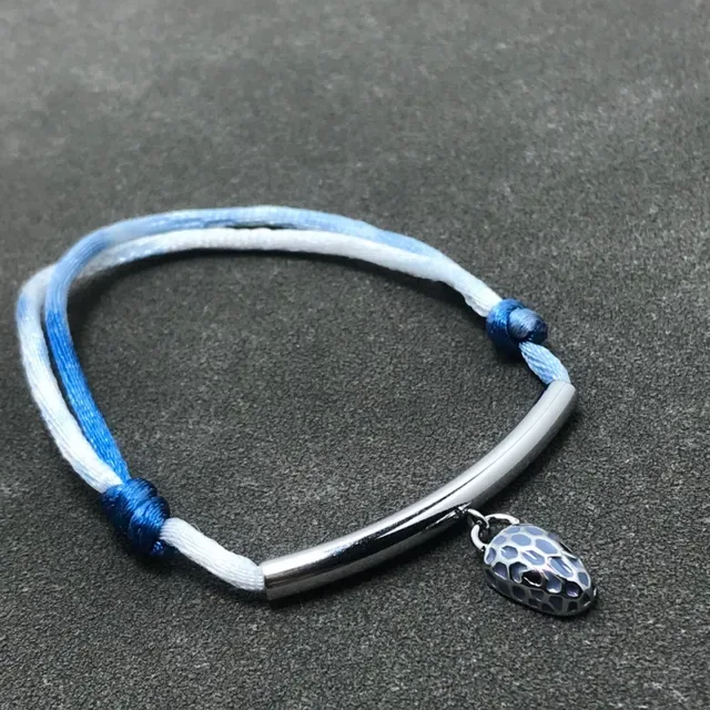 White Blue Braided Cord Knot-Adjustable Bracelet 4