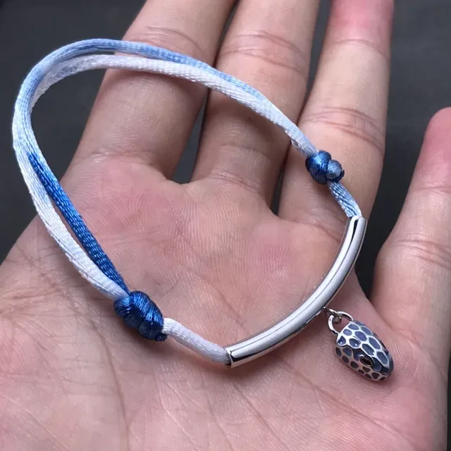 White Blue Braided Cord Knot-Adjustable Bracelet 5