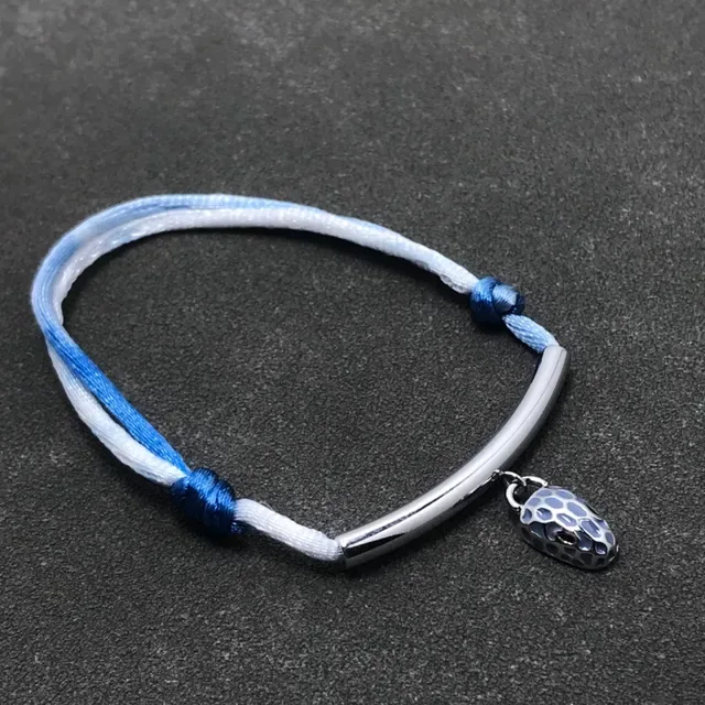 White Blue Braided Cord Knot-Adjustable Bracelet 6