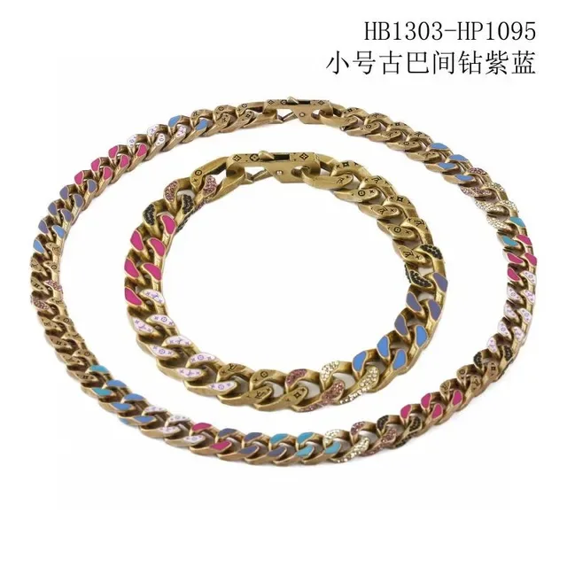 White Blue Curb-Link Chain Enamel Inlay Necklace 2
