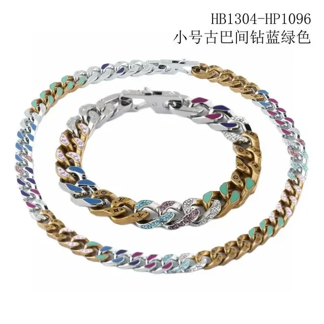 White Blue Curb-Link Chain Enamel Inlay Necklace 3