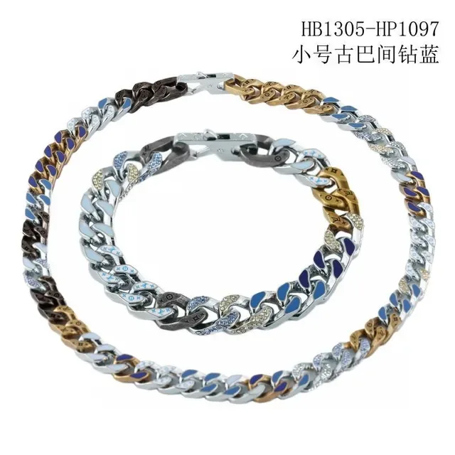 White Blue Curb-Link Chain Enamel Inlay Necklace 4