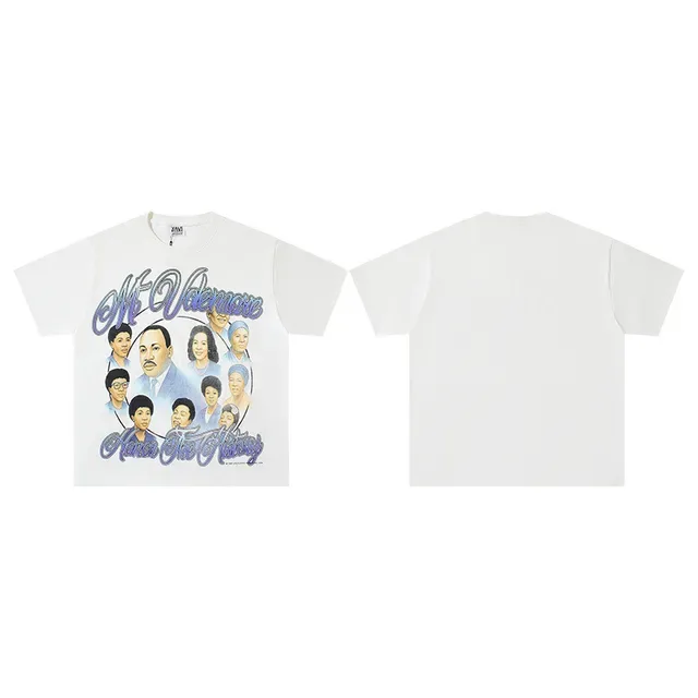 White Blue Graphic Tee Crew Neck T-Shirt 2