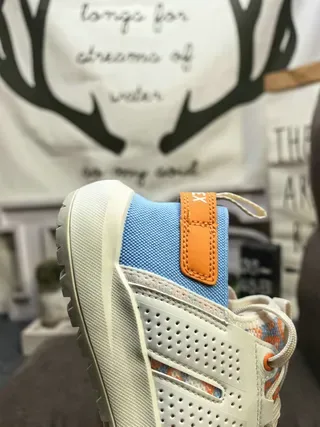 White Blue Orange Geometric Print Perforated Lace-Up Sneakers 3