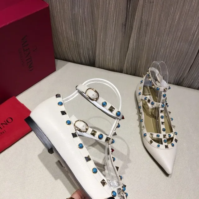 White Blue Pointed Toe T-Strap Mary Jane Shoes 2