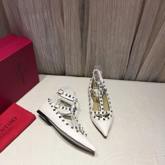 White Blue Pointed Toe T-Strap Mary Jane Shoes 3