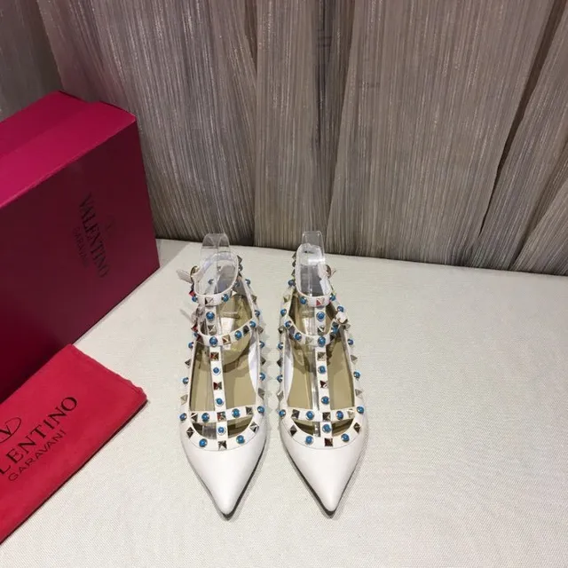White Blue Pointed Toe T-Strap Mary Jane Shoes 4