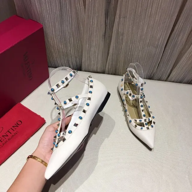 White Blue Pointed Toe T-Strap Mary Jane Shoes 6